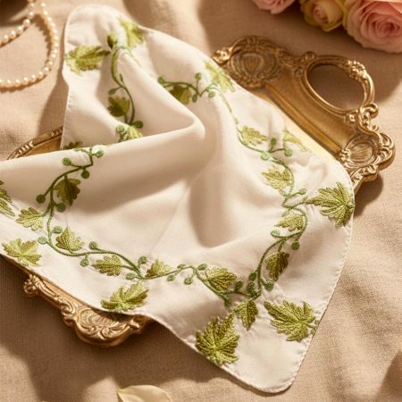 Handcrafted Kashmiri Silk Handkerchief with Fine Floral Embroidery